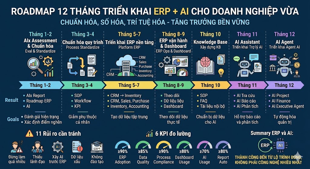 Roadmap 12 tháng triển khai ERP + AI cho doanh nghiệp vừa